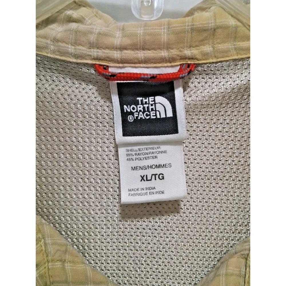 The North Face Men's XL Plaid Button Vented Short Sleeve Shirt Yellow Gray White